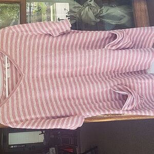 LOGO by Lori Goldstein Muted Pink Striped V-Neck Top XL